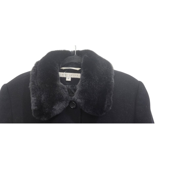 Larry Levine Wool coat size 12 Black with Fur Trim Collar - Picture 5 of 15